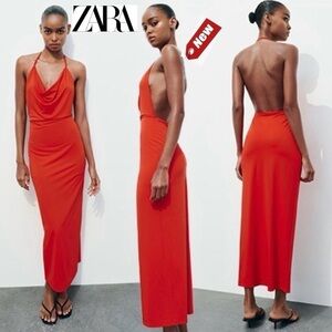 Zara Red Cowl-Neck Maxi Dress